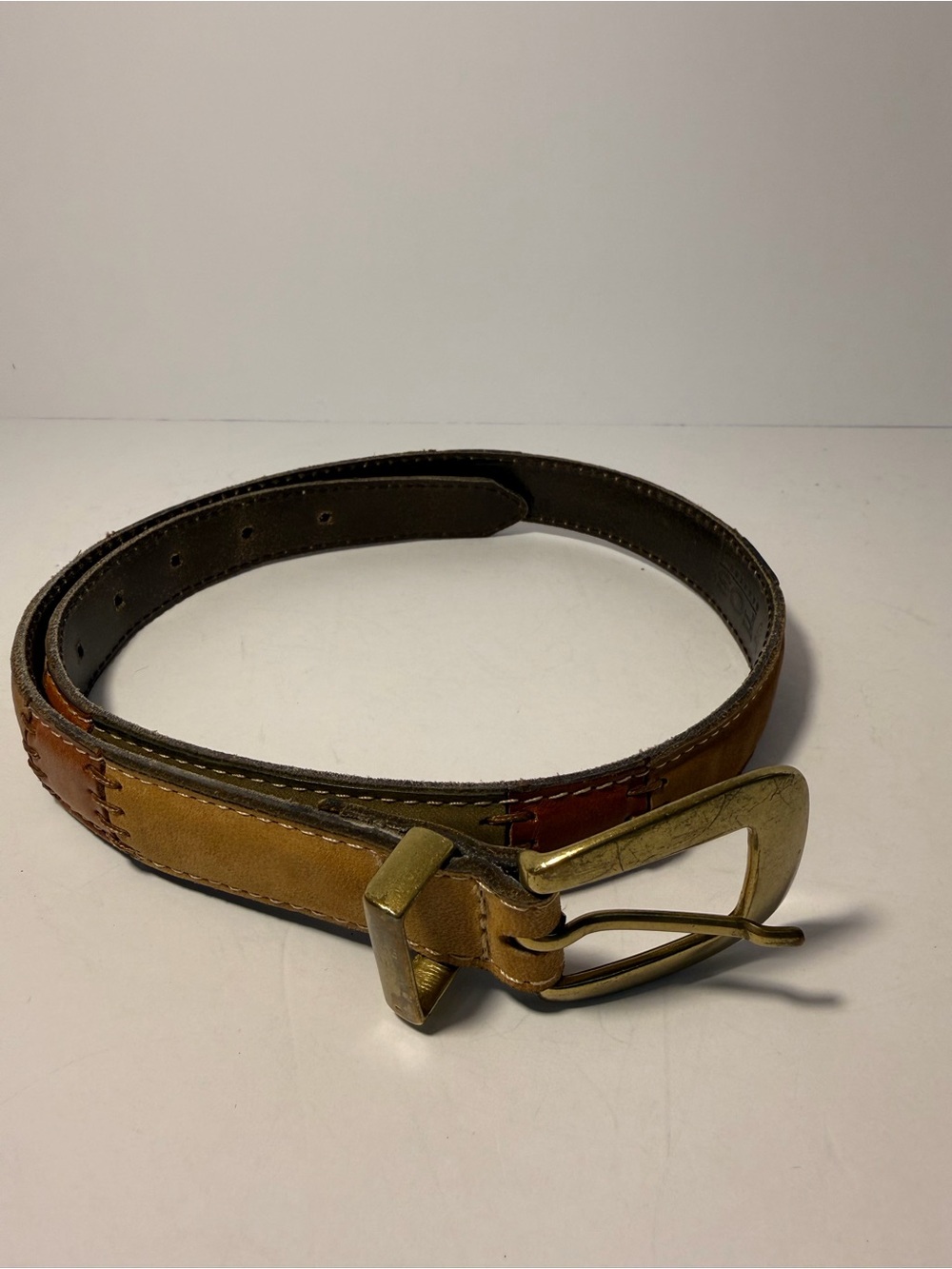 🪵 Vintage Genuine Leather Patchwork Belt - Women's S